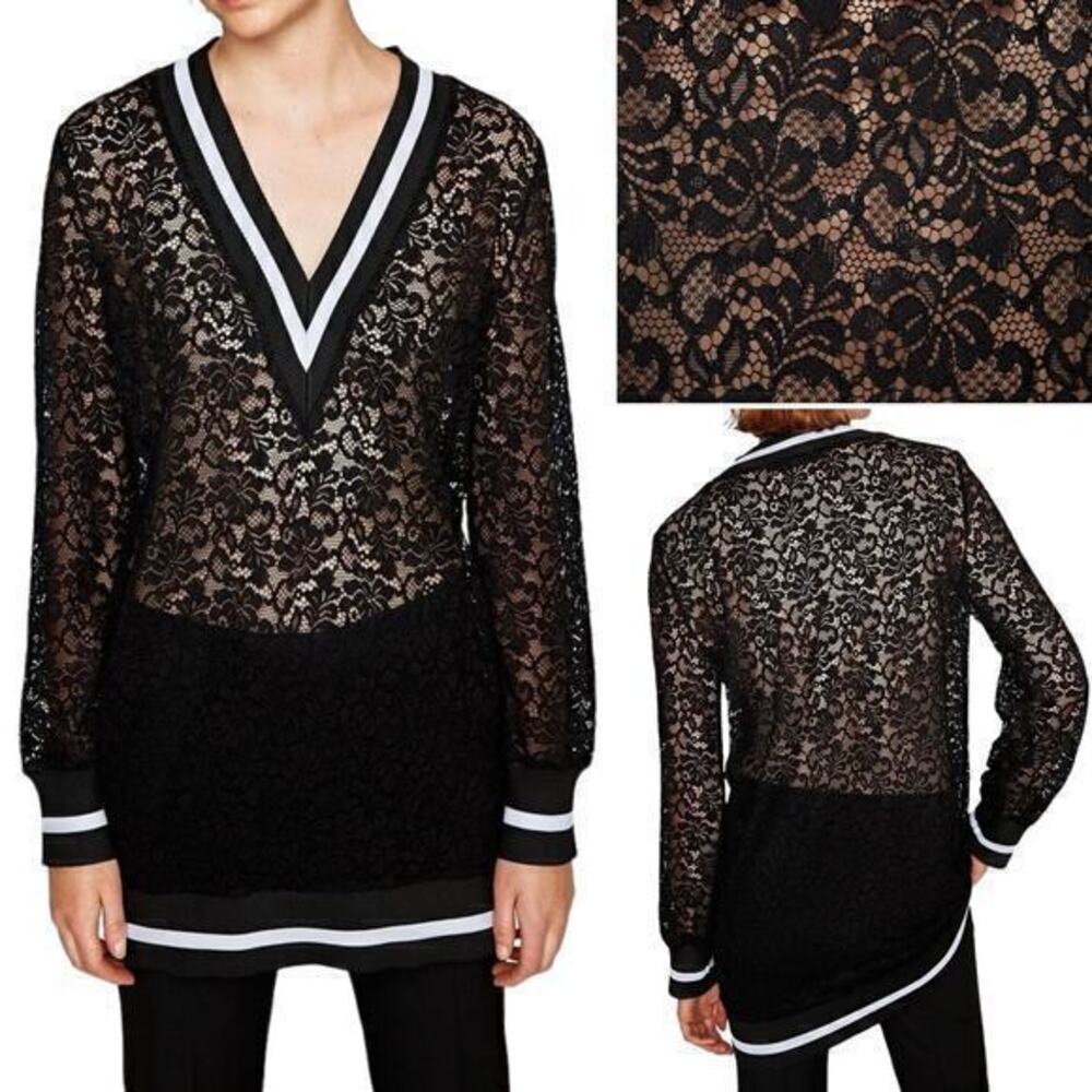 Zara‎ Lace Varsity Sweatshirt Black Size XS